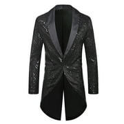 IROINNID Men's Long Sleeve V-Neck Trench coat Turndown Lapel Thigh-Length Coat Solid Color Casual One Button Sequin Suit Performance Suit Suit Collar Suit Tuxedo