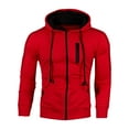 thumbnail image 1 of IROINNID Men's Long Sleeve Zip Up Mid-Length Hooded Jacket Solid Color Leisure Sports Sweater Coat Color Contrast Pocket Drawstring Coat Cardigan Jack Top, 1 of 4