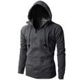 thumbnail image 1 of IROINNID Men's Long Sleeve Zip Up Mid-Length Hooded Jacket Solid Color Leisure Autumn Winter Sport Hooded Pullover Blouse Tops, 1 of 4