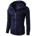 thumbnail image 1 of IROINNID Men's Long Sleeve Zip Up Mid-Length Hooded Jacket Solid Color Loose Autumn Winter Sport Hooded Pullover Blouse Tops, 1 of 5