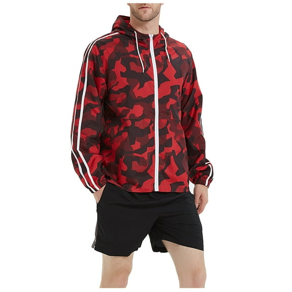 IROINNID Men's Long Sleeve Zip Up Mid-Length Jacket Print Loose Summer Sports Sunscreen Camouflage Full Sleeve Jacket