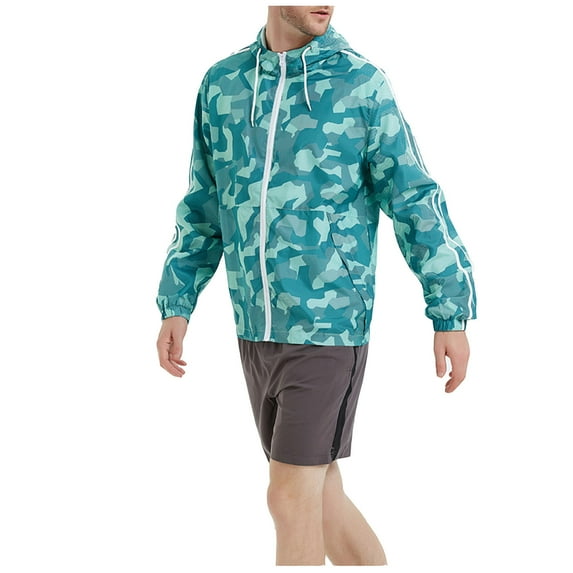 IROINNID Men's Long Sleeve Zip Up Mid-Length Jacket Print Loose Summer Sports Sunscreen Camouflage Full Sleeve Jacket