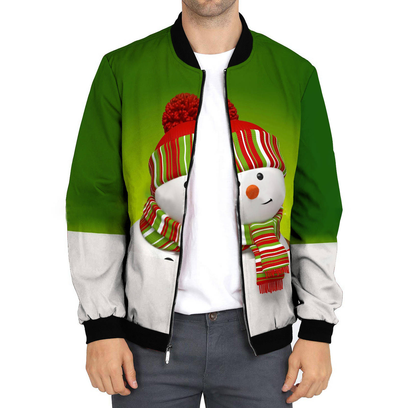 IROINNID Men's Long Sleeve Zip Up Short Jacket Print Comfy Stand Collar