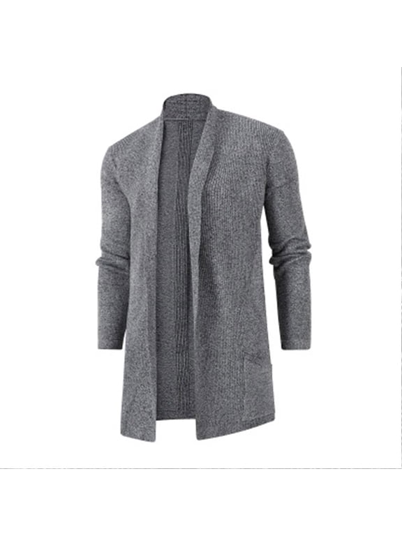 Men's Open Front Long Cardigan Sweater V-Neck Ribbed Knit Slim Fit Casual Fall Winter Warm Outerwear with Side Pockets