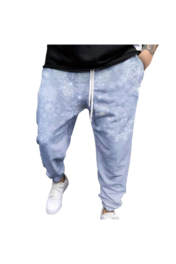 Men's Pants Relaxed Cigarette Christmas Trousers Print Elastic Waist Pants