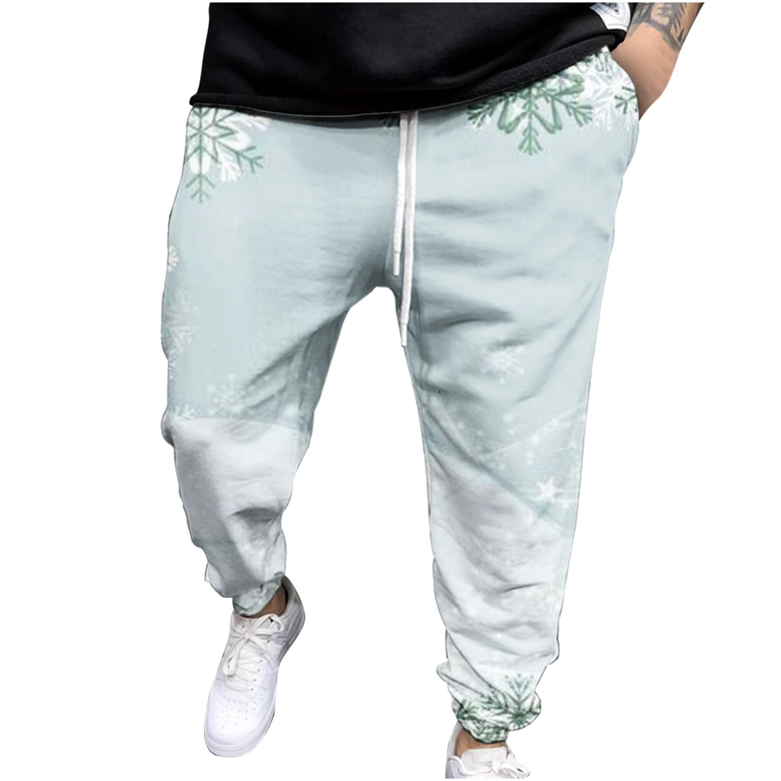 cigarette trousers mens IROINNID Men's Pants Relaxed Cigarette Christmas Trousers Print Elastic  Waist Pants