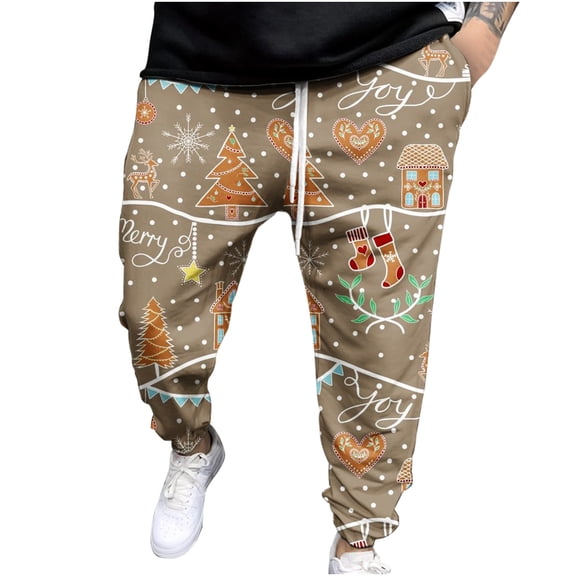 IROINNID Men's Pants Relaxed Cigarette Christmas Warm Trousers Print Elastic Waist Pants