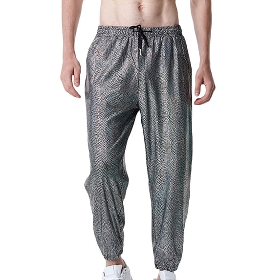 IROINNID Men's Pants Relaxed Cigarette Lace-Up Snake Gold Track Pants Drawstring Trousers Solid Color Elastic Waist Pants