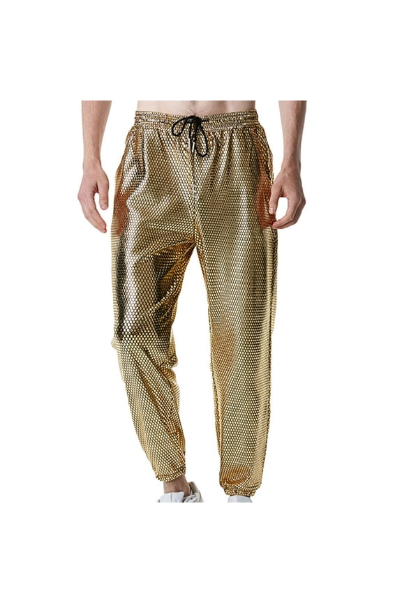 Men's Pants Relaxed Cigarette Lace-Up Track Drawstring Trousers Solid Color Elastic Waist Pants