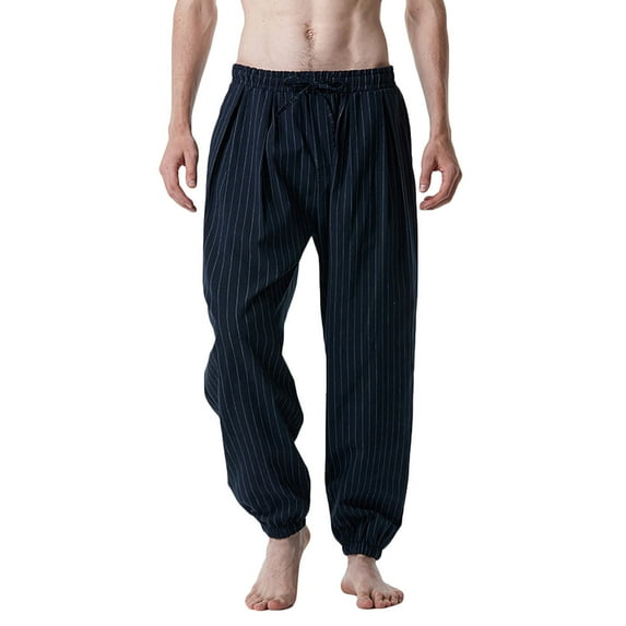 IROINNID Men's Pants Relaxed Cigarette Mid-Waist Pants Sport Pants Stripes Comfort Waist Pants