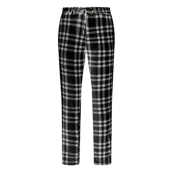 IROINNID Men's Pants Relaxed Cigarette Plaid Pattern Lace-Up Pencil Pants Stripes Elastic Waist Pants