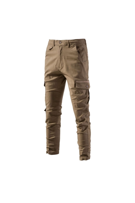 Men's Pants Relaxed Cigarette Pure Color Outdoors Zipper Pocket Pants Solid Color Rigid Waist Pants