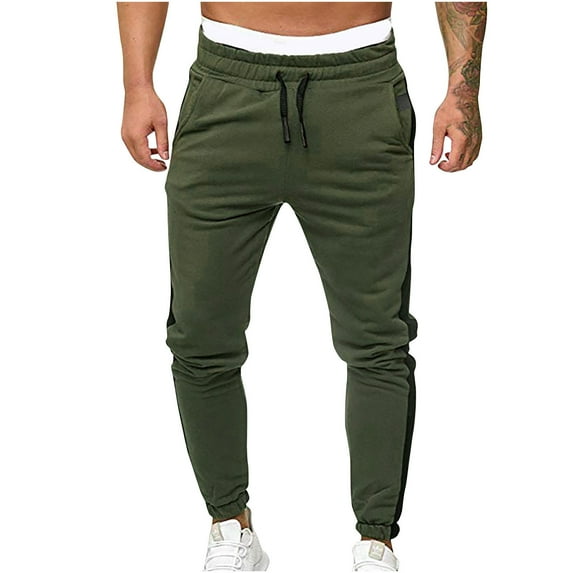 IROINNID Men's Pants Relaxed Patchwork Pockets Fitness Sport Pants Solid Color Elastic Waist Pants