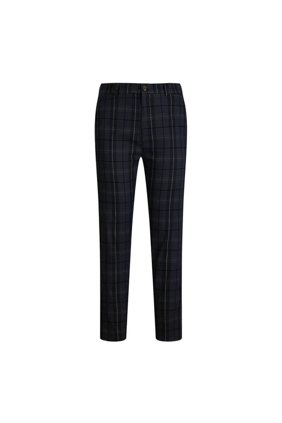 Men's Pants Relaxed Skinny Button Zipper Closure Plaid Pencil Pants Stripes Elastic Waist Pants