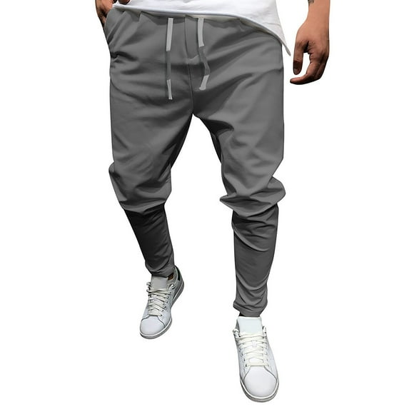IROINNID Men's Pants Relaxed Summer Style Overalls Pure Colour Eight-Color Pants Solid Color Elastic Waist Pants