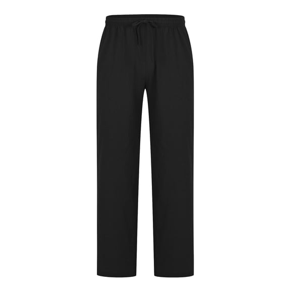 IROINNID Men's Pants Relaxed band Pocket Cotton Linen Panel Trousers Solid Color Elastic Waist Pants