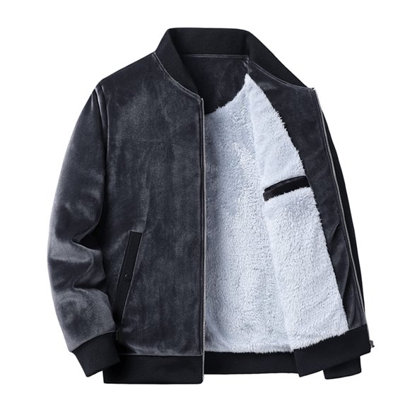 IROINNID Men's Plush Long Sleeve Solid Color Casual Autumn And Winter Fleece Thickened Double-sided Fleece Jacket Without Hood Warm Jacket