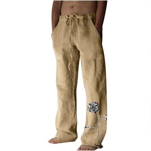 IROINNID Men's Premium No Iron Khaki Classic Fit Expandable Waist Flat Front Casual Linen Loose Pant (Regular and Big & Tall Sizes)