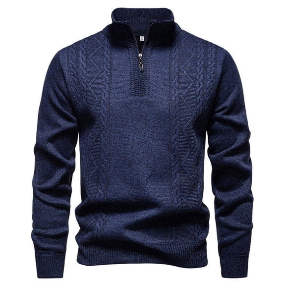 IROINNID Men's Quarter Zip Cable Knit Pullover Sweater Stand Collar Long Sleeve Casual Winter Warm Top with Ribbed Trims for Everyday Layering and Cold Weather Wear