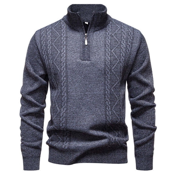 IROINNID Men's Quarter Zip Cable Knit Pullover Sweater Stand Collar Long Sleeve Casual Winter Warm Top with Ribbed Trims for Everyday Layering and Cold Weather Wear