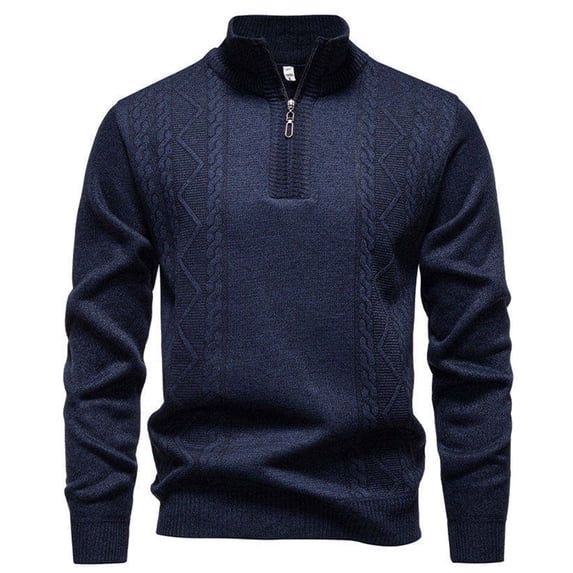 IROINNID Men's Quarter Zip Cable Knit Pullover Sweater Stand Collar Long Sleeve Casual Winter Warm Top with Ribbed Trims for Everyday Layering and Cold Weather Wear