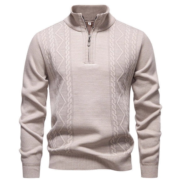IROINNID Men's Quarter Zip Cable Knit Pullover Sweater Stand Collar Long Sleeve Casual Winter Warm Top with Ribbed Trims for Everyday Layering and Cold Weather Wear
