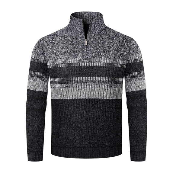 IROINNID Men's Quarter Zip Stand Collar Knit Sweater Color Block Stripe Long Sleeve Pullover Top Casual Warm Winter Layering Essential Everyday Wear