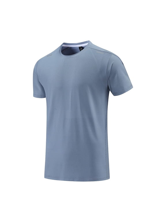 Men's Quick Dry Short Sleeve Running Shirt Crewneck Athletic Performance Top with Reflective Stripes Lightweight Breathable Gym Workout Sports Tee