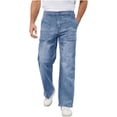 thumbnail image 1 of IROINNID Men's Relaxed Fit Elastic Waist Washed Denim Jeans Pull On Straight Leg Casual Trousers with Front Patch Pockets, 1 of 7
