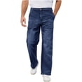 thumbnail image 1 of IROINNID Men's Relaxed Fit Elastic Waist Washed Denim Jeans Pull On Straight Leg Casual Trousers with Front Patch Pockets, 1 of 7