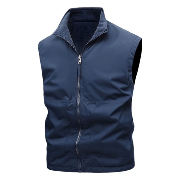 IROINNID Men's Reversible Full Zip Softshell Vest Fleece Lined Stand Collar Utility Gilet Lightweight Workwear Jacket with Pockets for Outdoor Photography Hiking Camping Everyday Wear