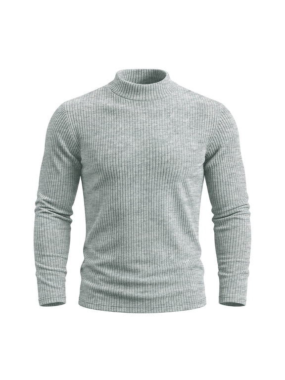 Men's Ribbed Knit Mock Neck Sweater Long Sleeve Slim Fit Pullover Solid Color Casual Winter Warm Thermal Lightweight Soft Essential Knit Top