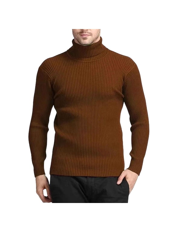 Men's Ribbed Turtleneck Sweater Long Sleeve Slim Fit Pullover Casual Winter Warm Soft Stretch Knit Top Vertical Stripe Solid Color Layering Essential