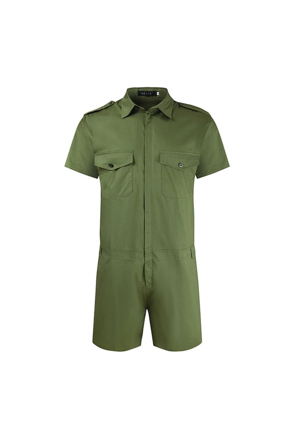Men's Rompers Male Zipper Jumpsuit Shorts One Piece Romper Bro Short Sleeve Shirt Outfits