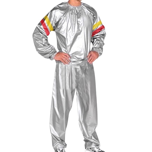 IROINNID Men's Sauna Sweat Suit with Striped Sleeves Elastic Cuffs and Adjustable Drawstring Waist for Weight Loss Gym Workout Fitness Training