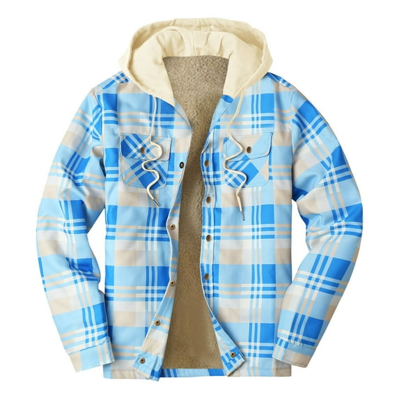 IROINNID Men's Shacket Long Sleeve Plaid Comfy Thick Quilted Jacket Warm Cotton-padded Jacket