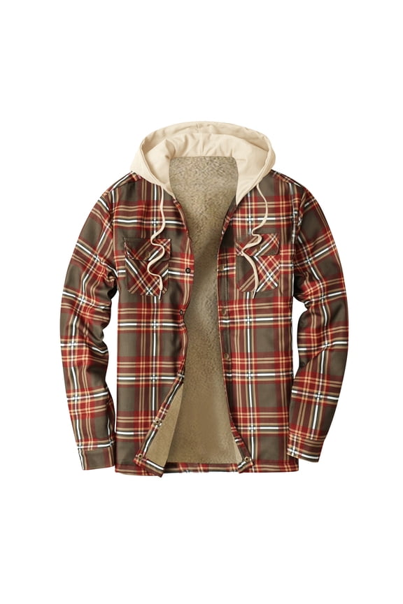 Men's Shacket Long Sleeve Plaid Comfy Thick Quilted Jacket Warm Cotton-padded Jacket
