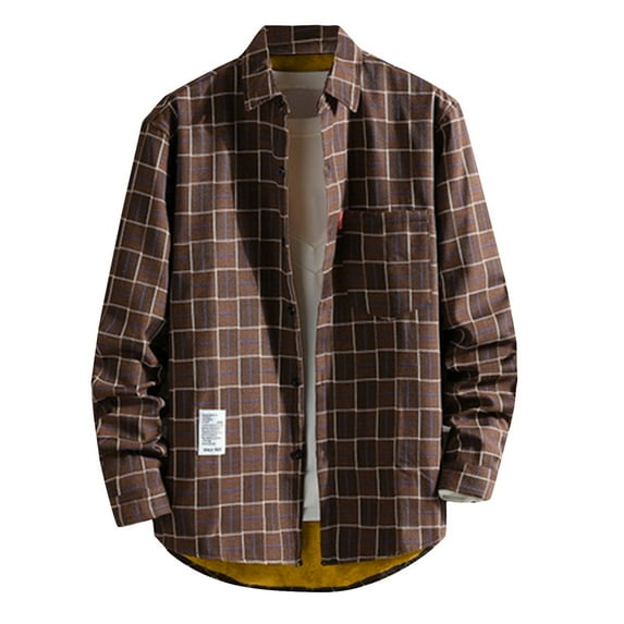 IROINNID Men's Shacket Long Sleeve Plaid Loose Plush Thick Warm Shirt Autumn And Winter Jacket