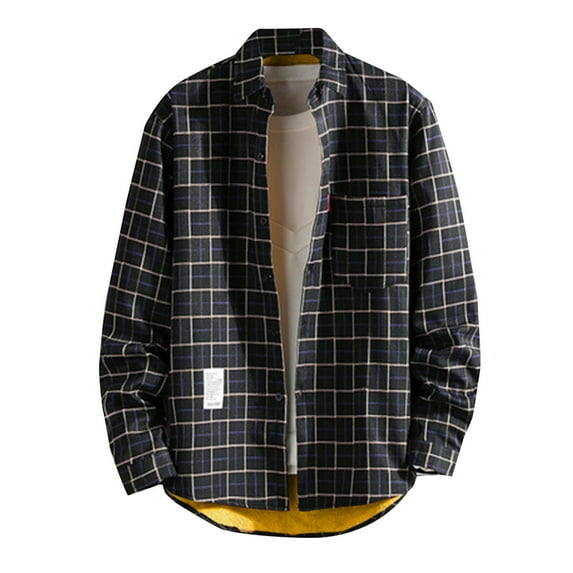 IROINNID Men's Shacket Long Sleeve Plaid Loose Plush Thick Warm Shirt Autumn And Winter Jacket