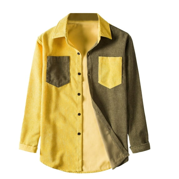 IROINNID Men's Shacket Turndown Lapel Long Sleeve Contrast Color Comfy Corduroy Fashion Multi-pocket Shirt Jacket