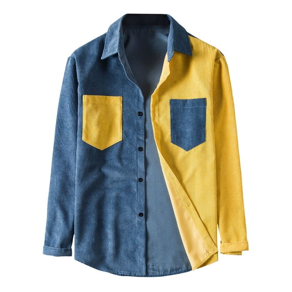 IROINNID Men's Shacket Turndown Lapel Long Sleeve Contrast Color Comfy Corduroy Fashion Multi-pocket Shirt Jacket