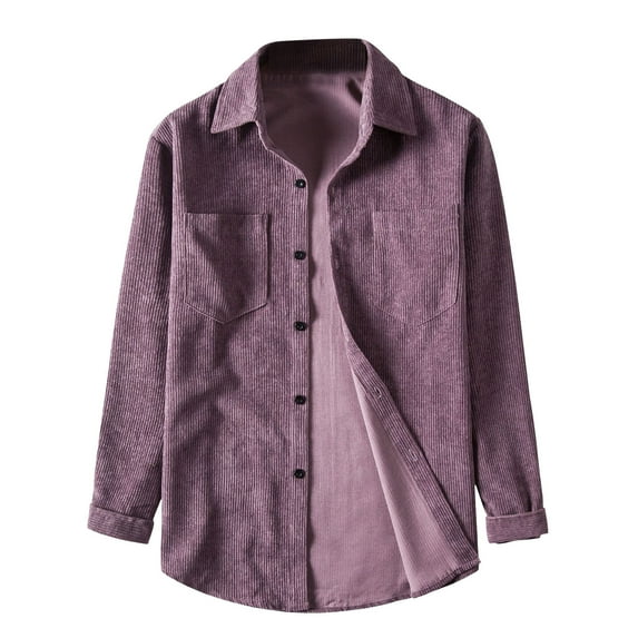 IROINNID Men's Shacket Turndown Lapel Long Sleeve Solid Color Casual Corduroy Multi-pocket Shirt Jacket