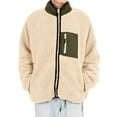 thumbnail image 1 of IROINNID Men's Shearling Long Sleeve Solid Color Comfy Fleece Lamb Fleece Jacket Warm Jacket Cotton Jacket, 1 of 6