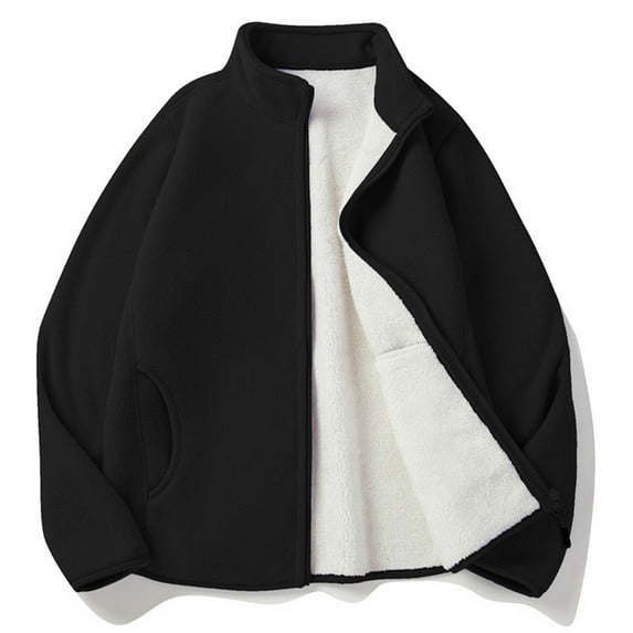 IROINNID Men's Shearling Stand Collar Long Sleeve Solid Color Comfy Thickened Warm Lamb Velvet Cotton Jacket Stand Matching Sweater Coat