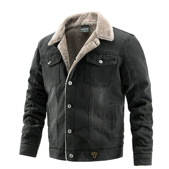 IROINNID Men's Shearling Turndown Lapel Long Sleeve Solid Color Comfy Winter Mid-length Lamb Velvet Jacket Plus Velvet Warm Coat