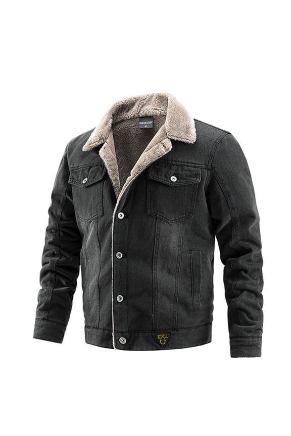 Men's Shearling Turndown Lapel Long Sleeve Solid Color Comfy Winter Mid-length Lamb Velvet Jacket Plus Velvet Warm Coat