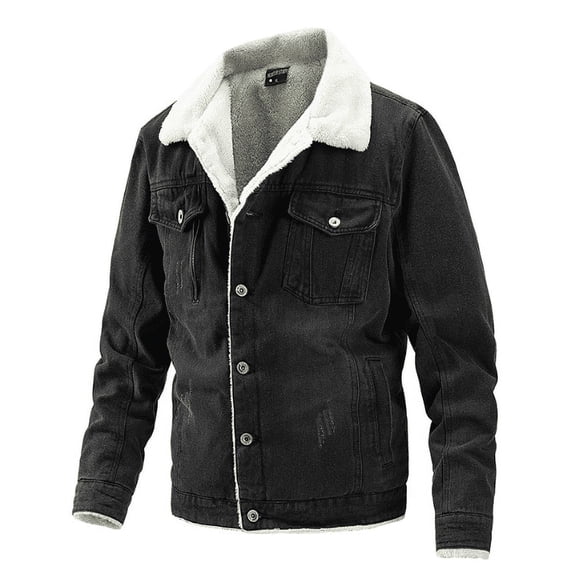 IROINNID Men's Shearling Turndown Lapel Long Sleeve Solid Color Leisure Winter Mid-length Lamb Velvet Jacket Plus Velvet Warm Coat