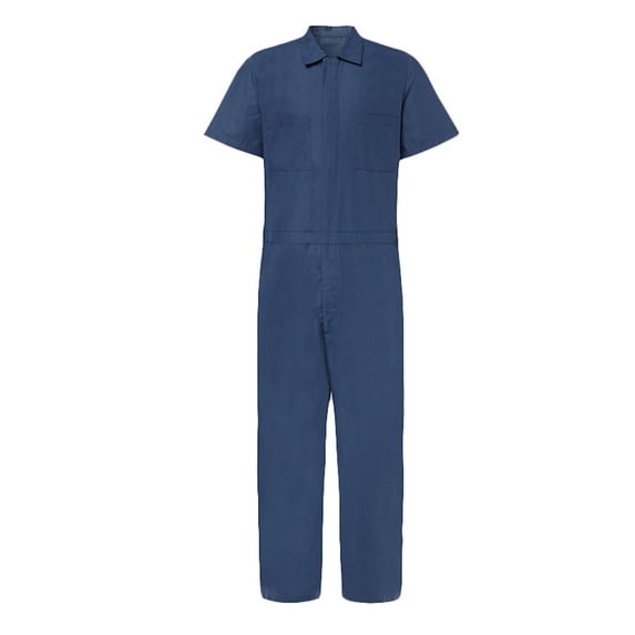 IROINNID Men's Short Sleeve Coverall Zip Front Turndown Collar Mechanic Work Jumpsuit with Two Chest Pockets Breathable Polyester Utility Uniform for Garage Workshop