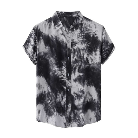 IROINNID Men's Short Sleeve Slim Fit Gradient Turn down Top Shirt