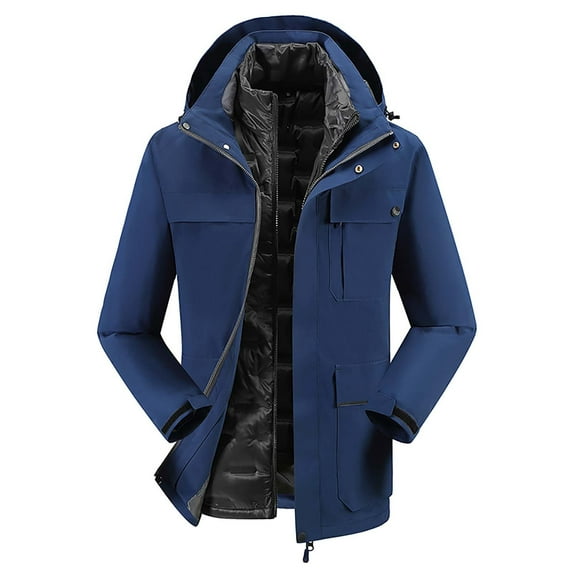 IROINNID Men's Ski Jacket Solid Windbreaker Waterproof Coat with Warm Puffer Jacket Two-pieces Set Outdoor Warm Snow Coat,Navy